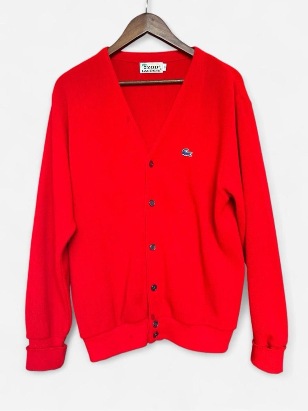 Vintage Izod Lacoste Mens Medium Red V-Neck Button Front Cardigan Sweater